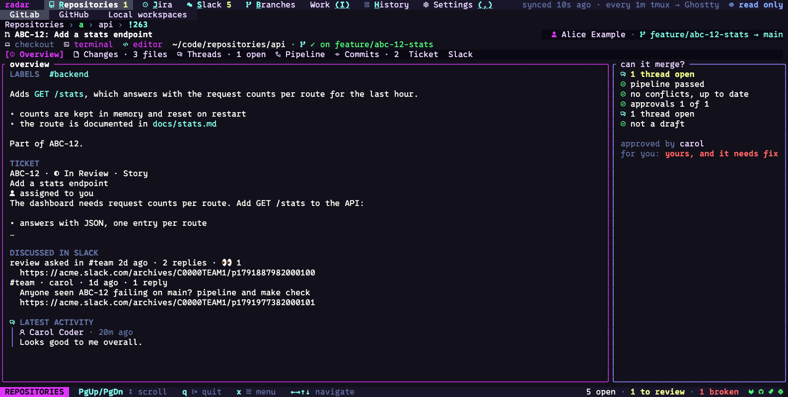 A merge request page