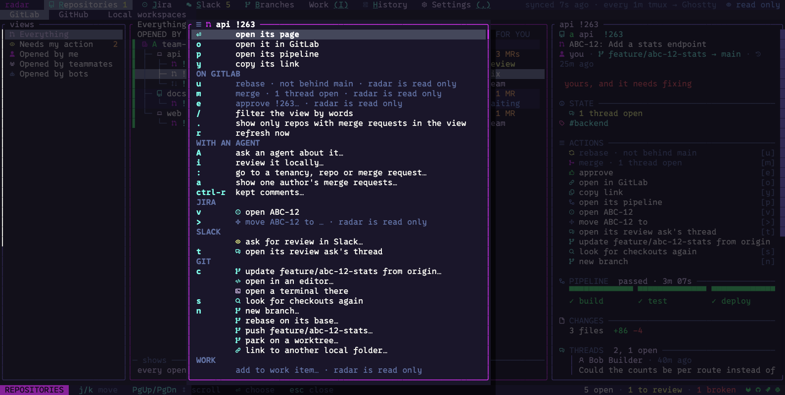 A row's action menu