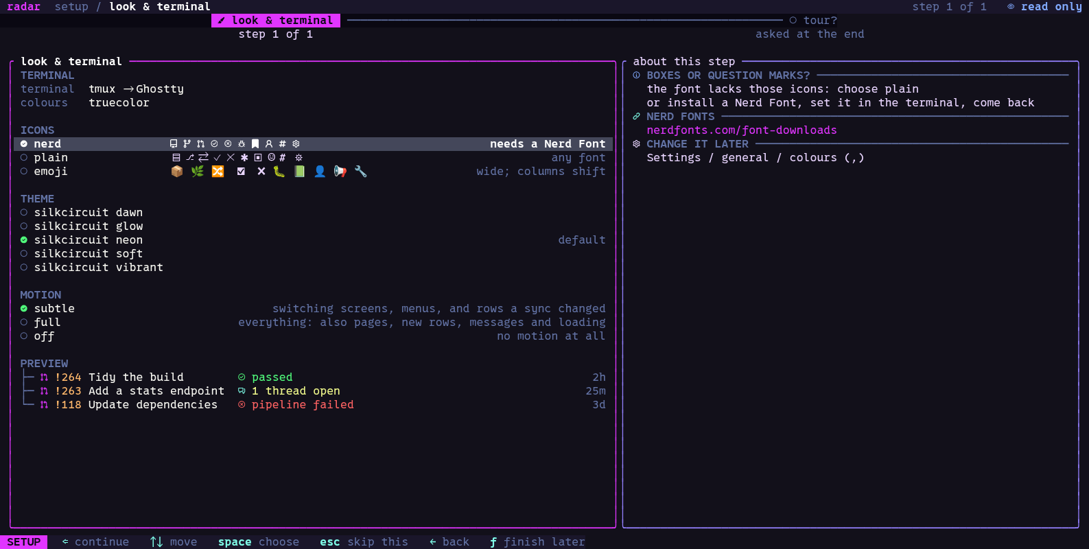 Setup: look and terminal